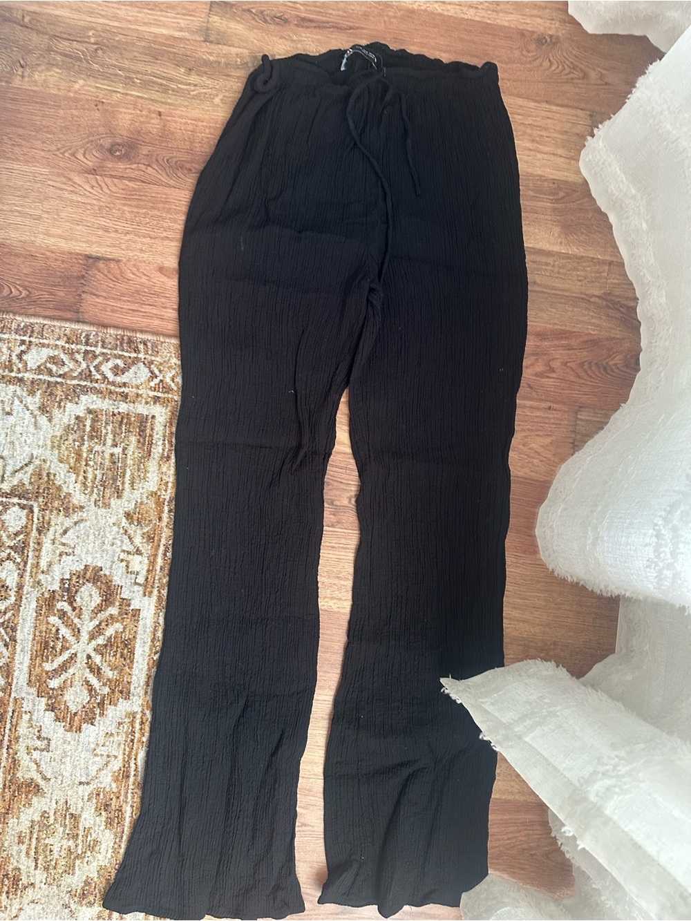 Zara Black Drawstring Wide-Leg boot-cut Pants